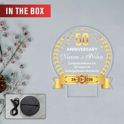 Personalized design for the golden anniversary couple Warm LED glow adds elegance and charm to any room Give a gift that shines as bright as their 50-year journey together—a golden celebration in every glow